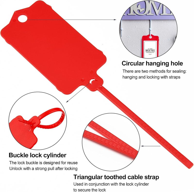 LeadSeals 100pcs Blank Plastic Tags for Labeling Reusable Hanging Tags Ties Key Tag Storage Labels Waterproof Plastic Mark Label Writable Hang Sign with One Marker Pen (Red) - Image 4